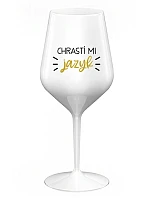 CHRASTÍ MI JAZYK - biely nerozbitný pohár na víno 470 ml