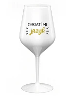 CHRASTÍ MI JAZYK - biely nerozbitný pohár na víno 470 ml
