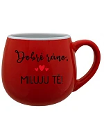 DOBRÉ RÁNO. MILUJEM ŤA! - červený keramický hrnček 300 ml