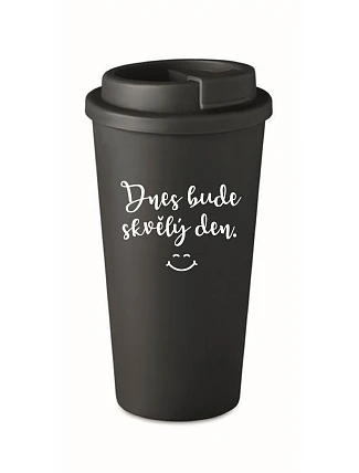 TODAY WILL BE A GREAT DAY - čierny termohrnček 475 ml