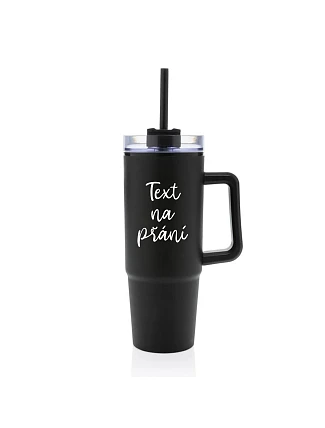 TEXT NA PŘÁNÍ - černý cestovní termohrnek s průhledným víčkem 900 ml  
