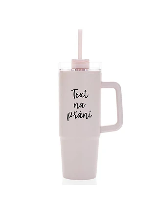 TEXT NA PŘÁNÍ - růžový cestovní termohrnek s průhledným víčkem 900 ml  