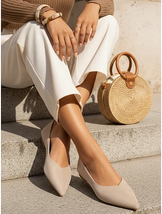 Dámske semišové baleríny ZY1426 béžové - FashionStreet