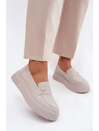 Dámske kožené poltopánky 93218 beige - Vinceza