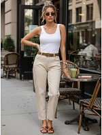 Dámske džínsy s opaskom mom fit UY3056 béžová - FashionStreet