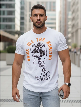 Pánske biele tričko s potlačou FashionStreet RX5619