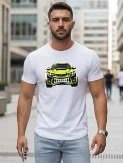 Pánske tričko s potlačou auta biele FashionStreet NX5015R