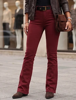 Dámske džínsy so rozšírenými nohavicami, s opaskom a vysokým pásom, vínové, FashionStreet UY3111