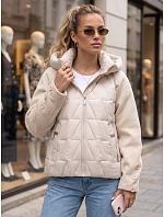 Kurtka damska zimowa pikowana z kapturem beżowa FashionStreet TY5932