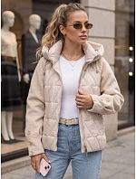 Kurtka damska zimowa pikowana z kapturem beżowa FashionStreet TY5932