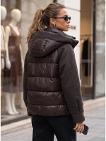 Kurtka damska zimowa pikowana z kapturem brązowa FashionStreet TY5933