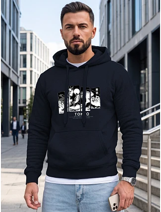 Pánska mikina s kapucňou a potlačou TOKYO, tmavomodrá, FashionStreet NX5146BX