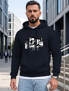 Pánska mikina s kapucňou a potlačou TOKYO, tmavomodrá, FashionStreet NX5146BX