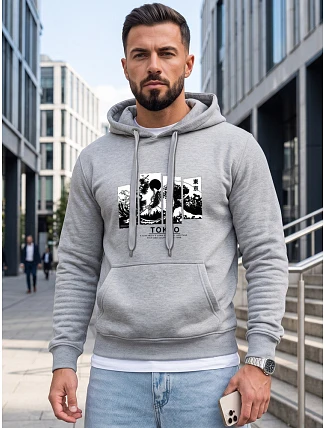 Pánska mikina s kapucňou a potlačou TOKYO, svetlosivá, FashionStreet NX5146BX Pánska mikina s kapucňou a potlačou TOKYO, svetlosivá, FashionStreet NX5146BX