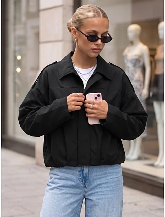 Krátka dámska prechodná látková bunda, čierna, FashionStreet TY5955