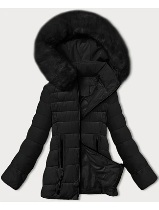 Prešívaná prechodná bunda s kožušinou na kapucni S'west black (B8301-1) Prešívaná prechodná bunda s kožušinou na kapucni S'west black (B8301-1)