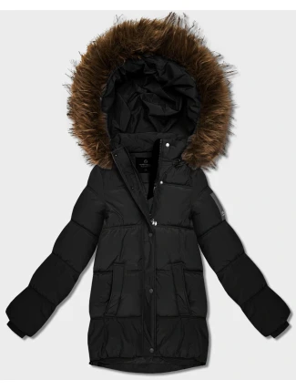 Púzdrová bunda s kapucňou čierna (KK60609)