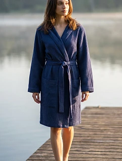 Dámsky vaflový župan s kapucňou Vestis Saimaa Midnight Sapphire