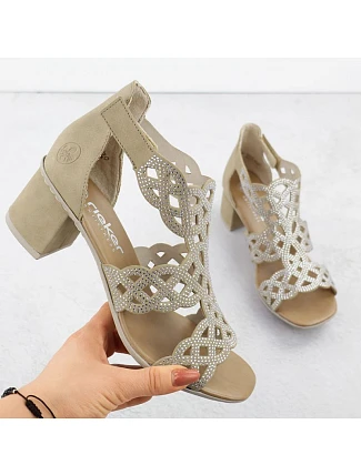 Dámske sandále na podpätku so zirkónmi v béžovej farbe Rieker 64773-61 Dámske sandále na podpätku so zirkónmi v béžovej farbe Rieker 64773-61