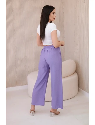 Viskózové nohavice so širokými nohavicami fialové