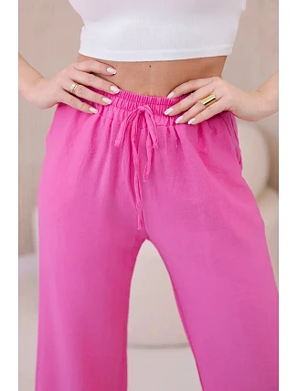 Viskózové nohavice so širokými nohavicami ružovej farby
