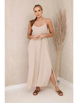 Dlhé šaty bez ramienok tmavo béžové