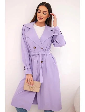 Dámsky kabát do pása s golierom svetlo fialový Dámsky kabát do pása s golierom svetlo fialový