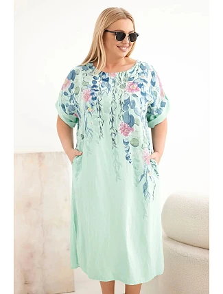 Dámske šaty z viskózy v nadmernej veľkosti s krátkymi rukávmi a bočnými rozparkami Mint