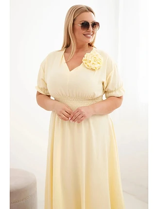 Plus veľkosť Dámske šaty s výstrihom do V a zovretým pásom žltá