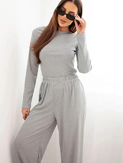 Dámsky viskózový komplet s blúzkou a širokými nohavicami sivej farby