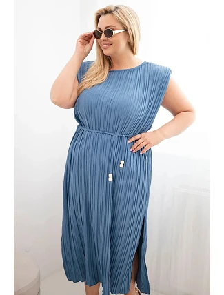 Plus size dámske šaty z viskózy, plisované, s džínsovou kravatou