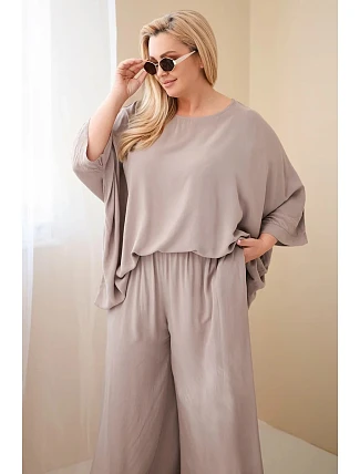 Dámsky plus size viskózový set so širokými nohavicami a blúzkou Fango