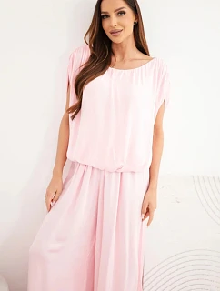 Dámsky viskózový set s blúzkou a širokými nohavicami candy pink