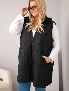 Dámske Plus veľkosť prešívaná vesta s kapucňou čierna