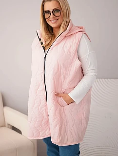 Dámske Plus veľkosť prešívaná vesta s kapucňou Candy Pink