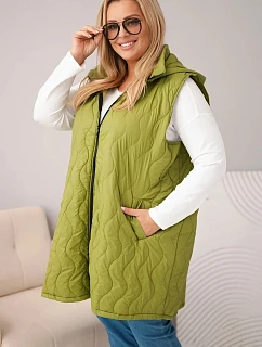 Dámska prešívaná vesta s kapucňou Plus Size Olive