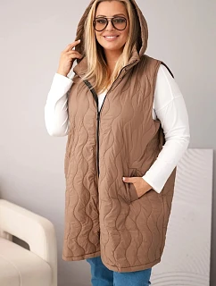 Dámske Plus veľkosť prešívaná vesta s kapucňou Camel