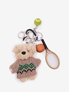 Přívěsek na klíče Přívěšek na kabelku Medvěd Raketová s míčkem Zlatý
