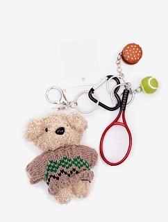 Přívěsek na klíče na kabelku medvídek v svetrku raketa s míčem hamburger Červený