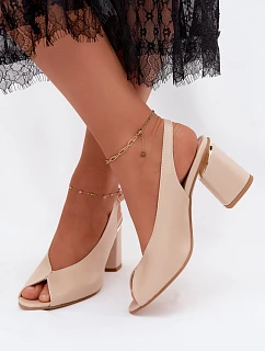 Elegantné dámske sandále na podpätku Zazoo 1085 beige
