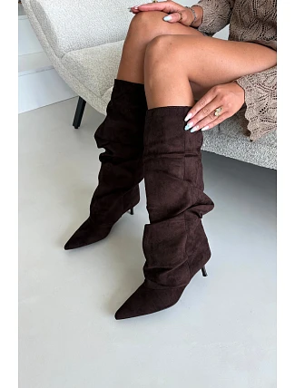 Zmačkané čižmy Kitten Heel Slip-on zo semišu, hnedé, Lowen