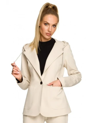 M691 Blejzer s kapucňou a jedným gombíkom - pieskový M691 Blejzer s kapucňou a jedným gombíkom - pieskový