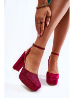 Dámske sandále s trblietkami na podpätku Dark Pink Rosel