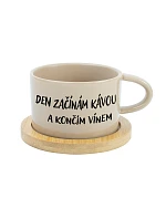 ZAČÍNAM DEŇ KÁVOU A KONČÍM VÍNOM - krémový pohár s makrónkou 200 ml