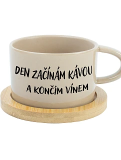 ZAČÍNAM DEŇ KÁVOU A KONČÍM VÍNOM - krémový pohár s makrónkou 200 ml