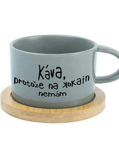 KÁVA, KEĎŽE NEMÁM KOKAÍN - sivý hrnček s makrónkou 200 ml