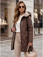 Dámska prešívaná prechodová bunda s kapucňou, hnedá, FashionStreet TY5769 Dámska prešívaná prechodová bunda s kapucňou, hnedá, FashionStreet TY5769