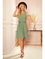 VICTORIA - dámske trapézové šaty v olivovej farbe 296-6