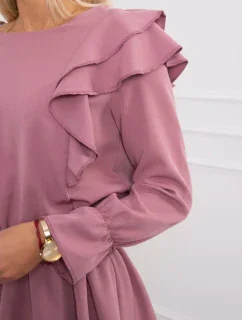 Šaty so zvislými volánmi tmavo ružové