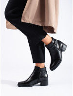 Štýlové čierne členkové topánky dámske na širokom podpätku
